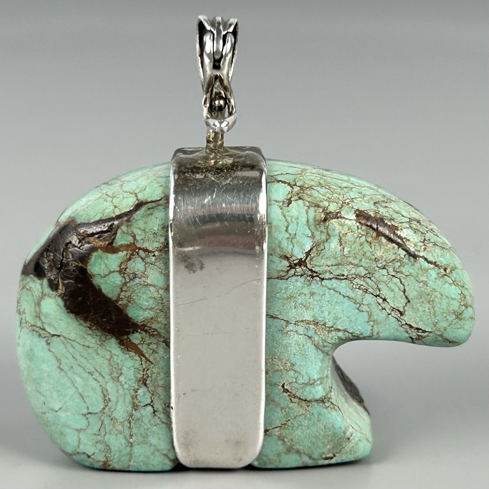 Lane Tsosie Navajo Large Chunky Turquoise Spirit Bear Sterling Silver Pendant